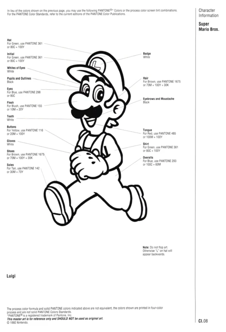 Nintendo Official Character Manual Luigi Pantone