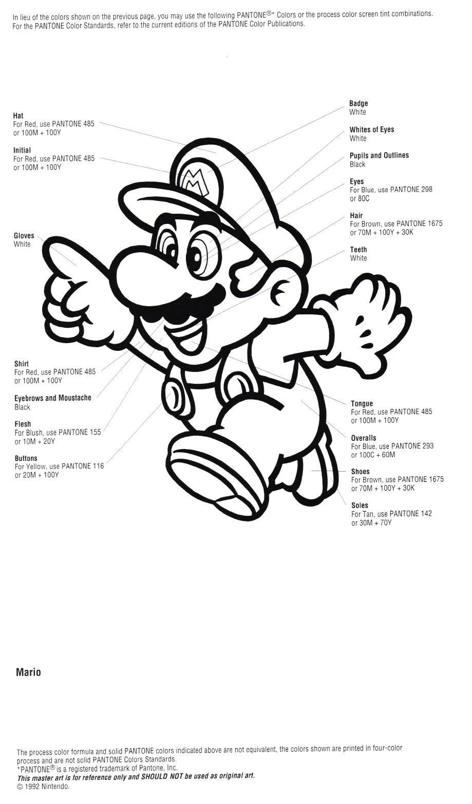 Nintendo Official Character Manual Mario Pantone