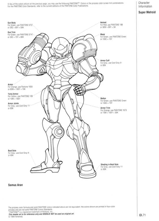 Nintendo Official Character Manual Samus Aran Pantone