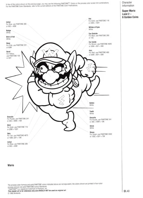 Nintendo Official Character Manual Wario Pantone