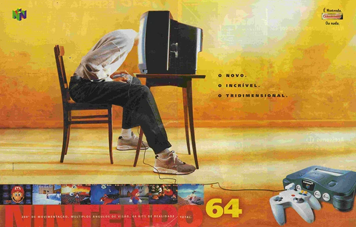 Anúncio do Nintendo 64 feito no Brasil. Circulou nas revistas a partir de outubro de 1996.
