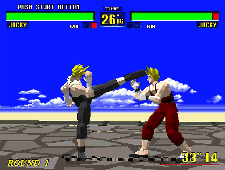 Luta Jacky contra Jacky em Virtua Fighter 1 no arcade