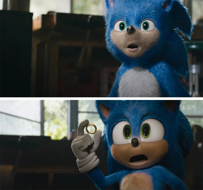 comparação Sonic antes e depois trailer
