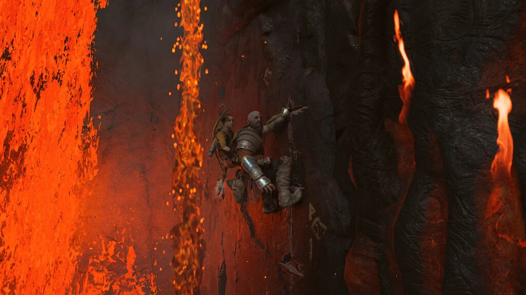 god of war kratos e atreus escalando em muspelheim
